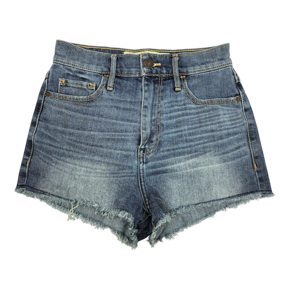 Abercrombie & Fitch‎ Y2K Micro MINI Short SHORTS Sz 0 Blue Denim Hi Rise Beach